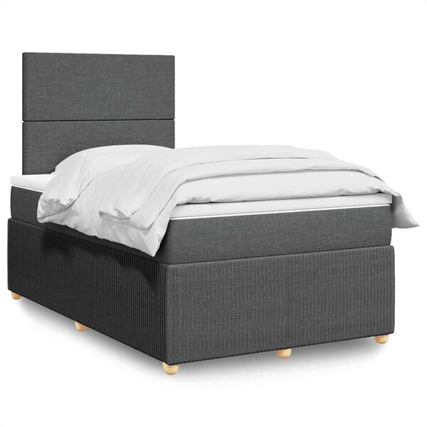vidaXL Cama box spring con colch&oacute;n tela gris oscuro 120x200 cm