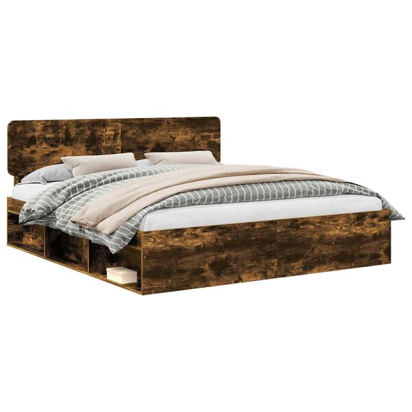 vidaXL Estructura de cama con cabecera Roble ahumado 180 x 200 cm