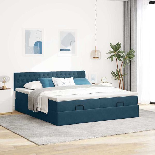 vidaXL Estructura de cama otomana colchones terciopelo azul oscuro