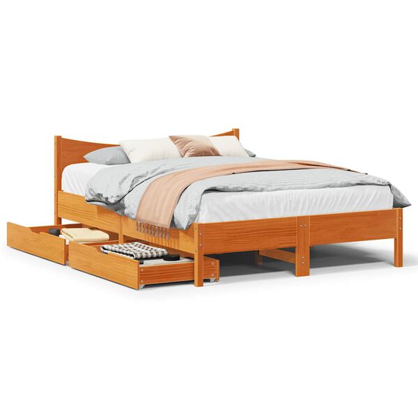 vidaXL Estructura cama con cajones madera pino marrón cera 135x190 cm