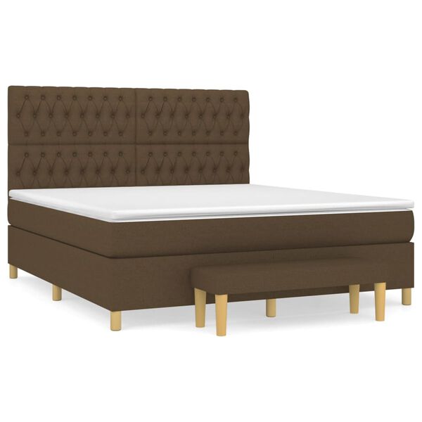 vidaXL Cama box spring con colch&oacute;n tela marr&oacute;n oscuro 180x200 cm