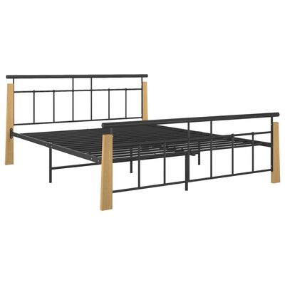 vidaXL Estructura de cama metal y madera maciza de roble 160x200 cm