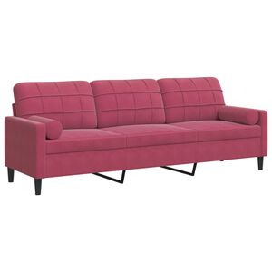vidaXL Sof&aacute; de 3 plazas con cojines terciopelo rojo tinto 210 cm