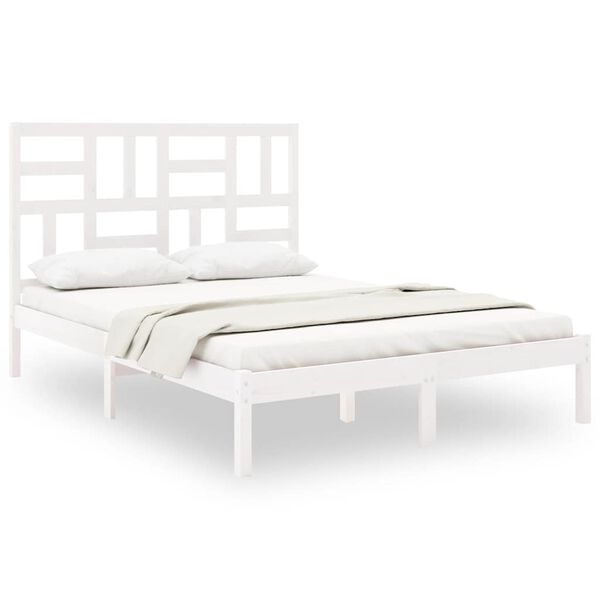 vidaXL Estructura de cama sin colch&oacute;n madera maciza blanco 140x200 cm