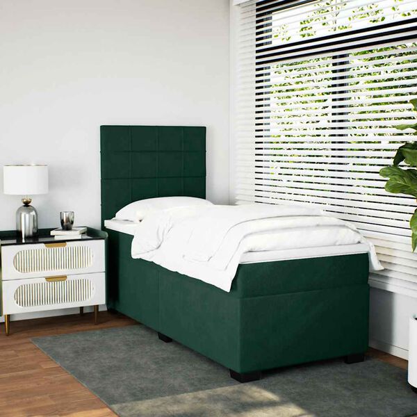 vidaXL Cama box spring con colch&oacute;n terciopelo verde oscuro 80x200 cm