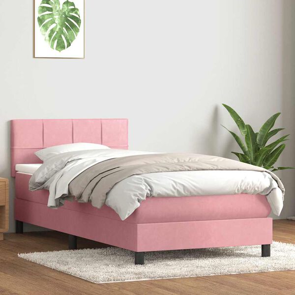 vidaXL Cama box spring con colch&oacute;n y LED terciopelo rosa 90x210 cm