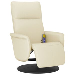 vidaXL Sillón reclinable masaje con reposapiés cuero sintético crema