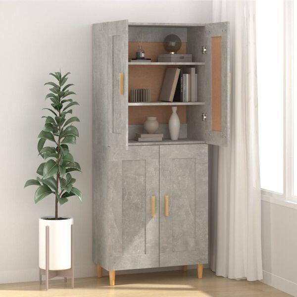 vidaXL Aparador de madera contrachapada gris hormig&oacute;n 69,5x34x90 cm