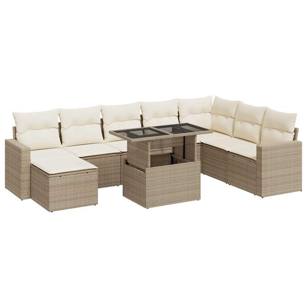 vidaXL Set de sof&aacute;s de jard&iacute;n con cojines 9 pzas rat&aacute;n sint&eacute;tico beige