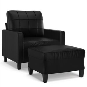 vidaXL Sill&oacute;n con taburete cuero sint&eacute;tico negro 60 cm