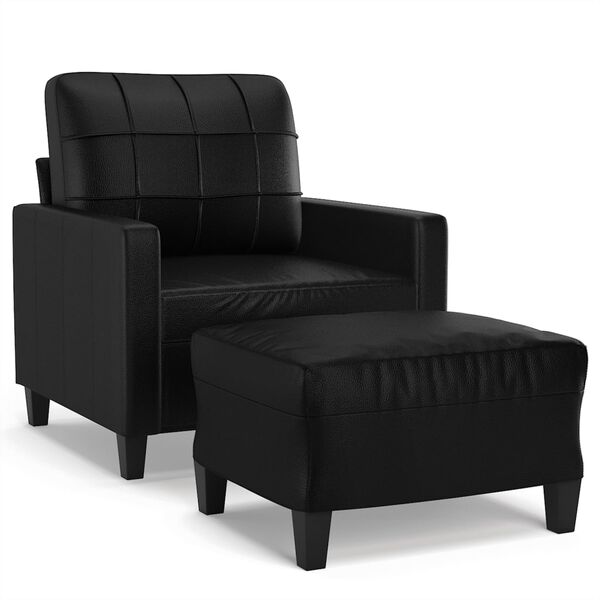 vidaXL Sill&oacute;n con taburete cuero sint&eacute;tico negro 60 cm