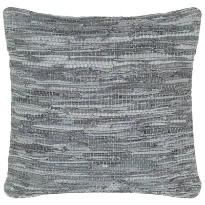vidaXL Cojín Chindi de cuero y algodón gris 60x60 cm