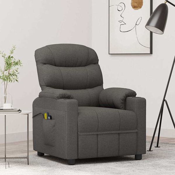 vidaXL Sill&oacute;n de masaje el&eacute;ctrico tela gris oscuro