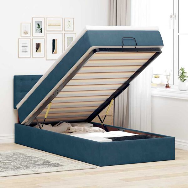 vidaXL Estructura cama otomana colch&oacute;n terciopelo azul oscuro