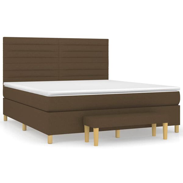 vidaXL Cama box spring con colch&oacute;n tela marr&oacute;n oscuro 180x200 cm
