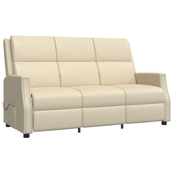 vidaXL Sillón reclinable de masaje de 3 plazas cuero sintético crema