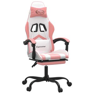 vidaXL Silla gaming con reposapi&eacute;s cuero sint&eacute;tico blanco y rosa