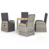 vidaXL Set comedor de jard&iacute;n 5 piezas con cojines rat&aacute;n sint&eacute;tico gris