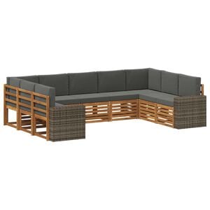 vidaXL Conjunto de Sof&aacute; Seccional 9 pcs Natural y Antracita Poli&eacute;ster