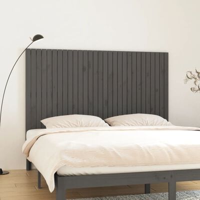 vidaXL Cabecero de cama de pared madera maciza pino gris 185x3x110 cm