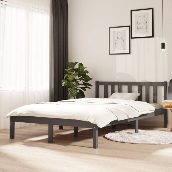 vidaXL Estructura de cama sin colch&oacute;n madera maciza gris 120x200 cm