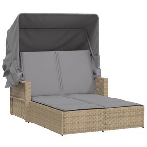 vidaXL Tumbona doble con capota y cojines rat&aacute;n sint&eacute;tico beige mix