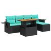 vidaXL Set de sof&aacute;s de jard&iacute;n 6 piezas y cojines rat&aacute;n sint&eacute;tico negro