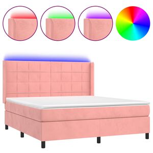 vidaXL Cama box spring colch&oacute;n y LED terciopelo rosa 180x200 cm