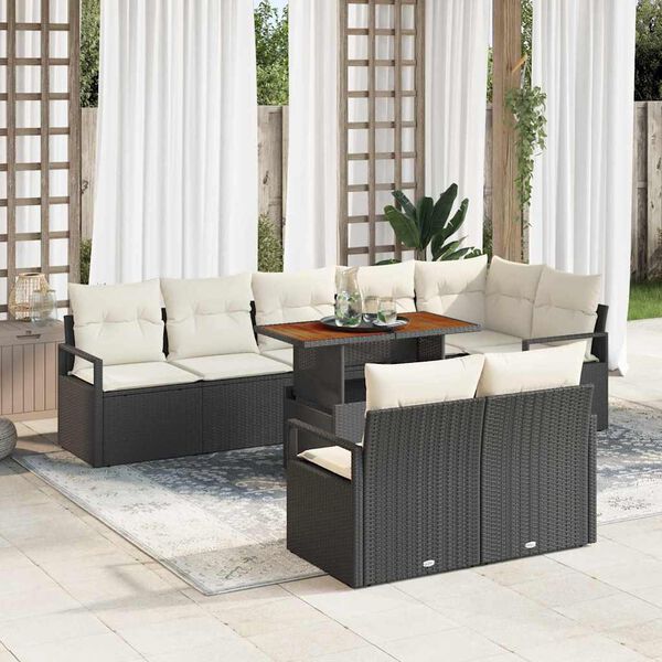 vidaXL Conjunto de sof&aacute; de jard&iacute;n 9 pcs Negro Polirat&aacute;n