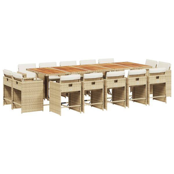 vidaXL Set comedor de jard&iacute;n con cojines 15 pzas rat&aacute;n sint&eacute;tico beige