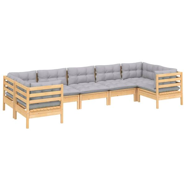 vidaXL Juego de muebles de jard&iacute;n 7 pzas y cojines madera de pino gris