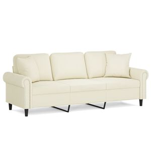 vidaXL Sof&aacute; de 3 plazas con cojines terciopelo color crema 180 cm