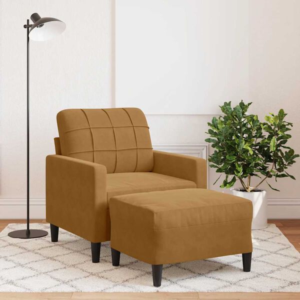 vidaXL Sill&oacute;n con taburete terciopelo marr&oacute;n 60 cm
