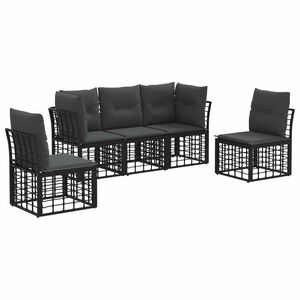 vidaXL Conjunto de sof&aacute;s de exterior con coj&iacute;n 5 pcs Negro Poli&eacute;ster