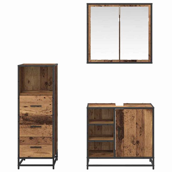 vidaXL Juego de muebles de baño con cajón 3 pcs Madera vieja