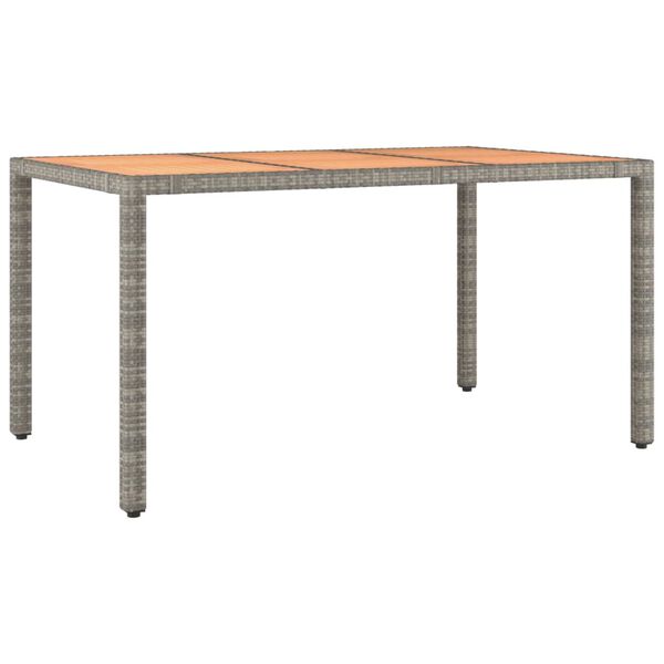 vidaXL Mesa de jard&iacute;n rat&aacute;n PE gris y superficie madera maciza acacia