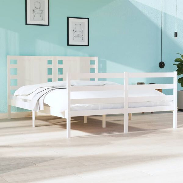 vidaXL Estructura de cama sin colch&oacute;n madera maciza blanca 120x190 cm