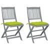 vidaXL Sillas de jard&iacute;n plegables 2 uds cojines madera maciza acacia