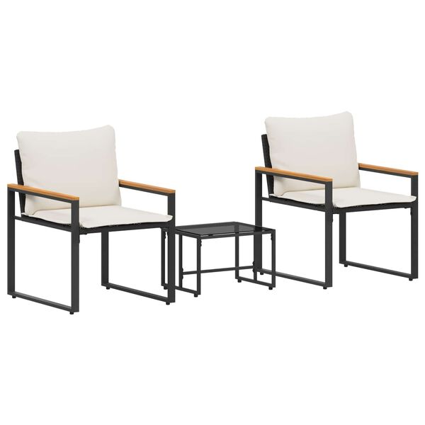 vidaXL Juegos de muebles con coj&iacute;n 3 pcs Negro y Crema Rat&aacute;n