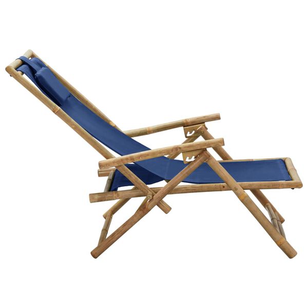 vidaXL Silla de relax reclinable de bambú y tela azul marino