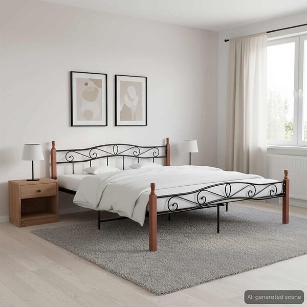 vidaXL Estructura cama sin colch&oacute;n metal madera roble negro 200x200 cm
