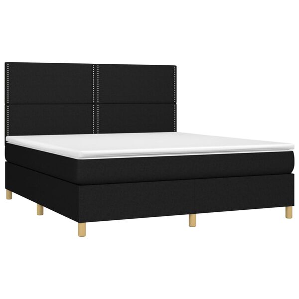 vidaXL Cama box spring colch&oacute;n y luces LED tela negro 180x200 cm