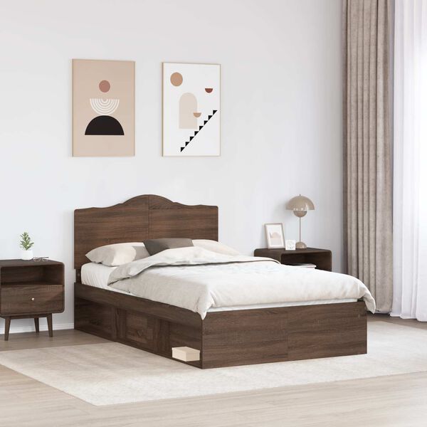 vidaXL Estructura de cama con cabecera Roble Marr&oacute;n 120 x 190 cm