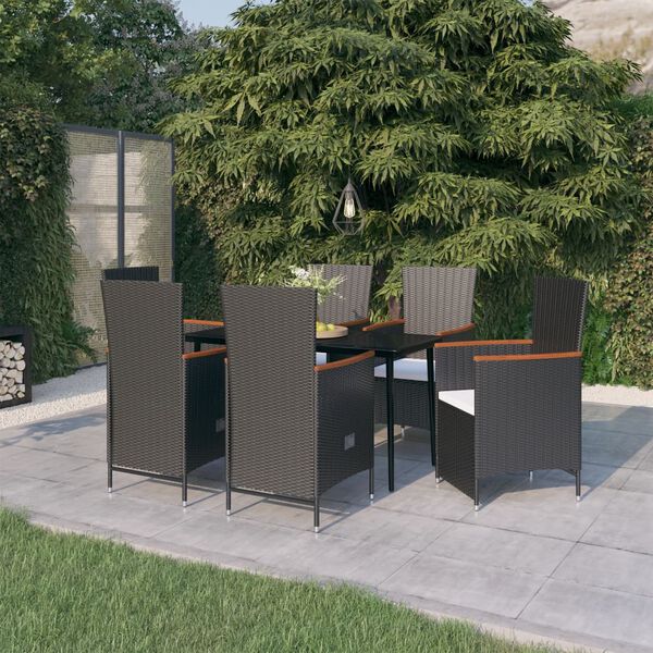 vidaXL Juego de comedor de jardín 7 piezas con cojines negro