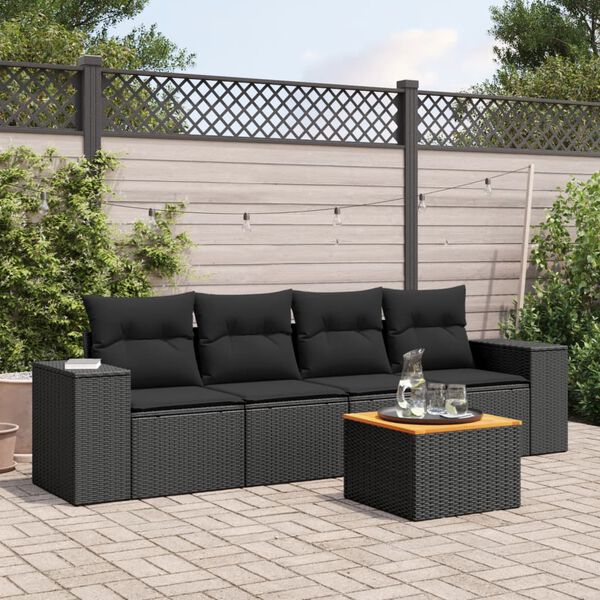vidaXL Set de muebles de jard&iacute;n 5 pzas y cojines rat&aacute;n sint&eacute;tico negro