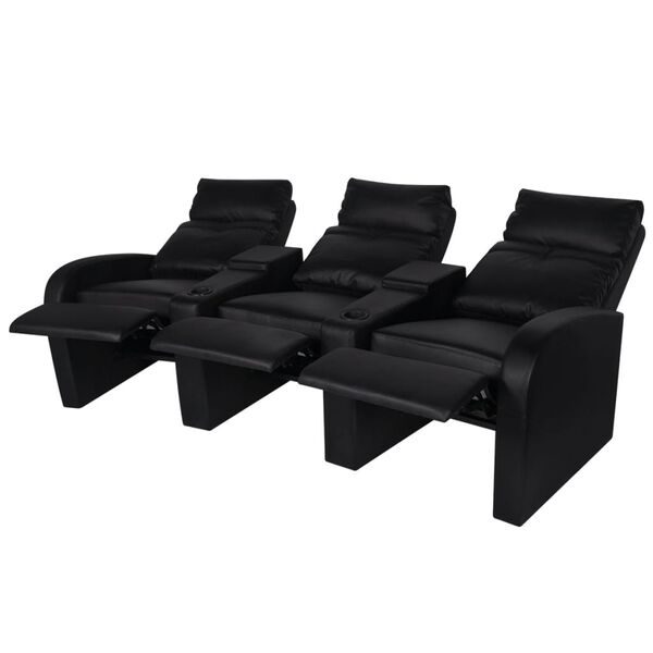 vidaXL Sill&oacute;n reclinable de 3 plazas de cuero artificial negro