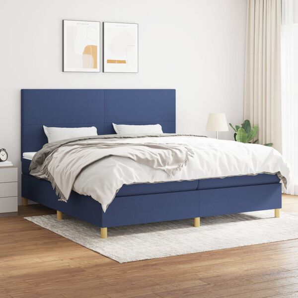 vidaXL Cama box spring con colch&oacute;n tela azul 200x200 cm