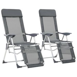 vidaXL Sillas de camping plegables con reposapi&eacute;s 2 uds textilene gris