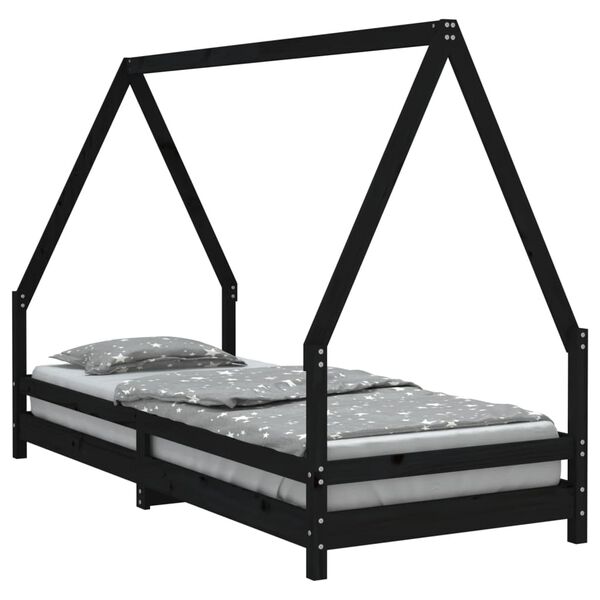 vidaXL Estructura de cama para ni&ntilde;os madera de pino negro 80x200 cm