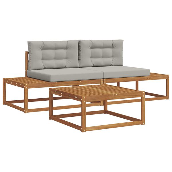 vidaXL Conjunto de sof&aacute;s de exterior 3 Pieza Gris Natural y Claro